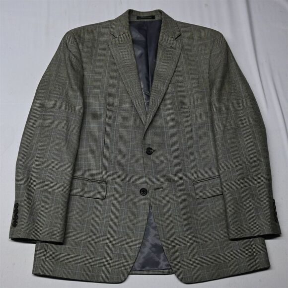 Chaps Ralph Lauren 40R Gold Blue Glenn Check‎ Silk Wool Blazer Jacket Sport Coat